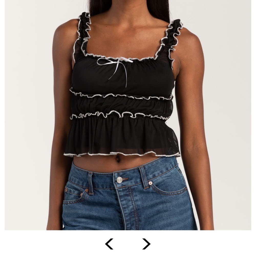 Full Tilt Black Ruffled Crop Tank Top
